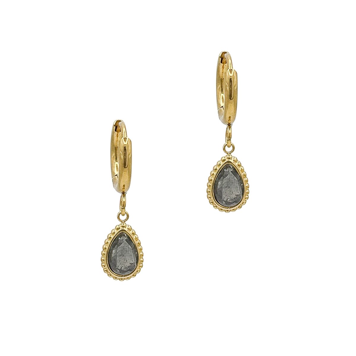 LOUIZ - Oorbellen met labradoriet hangertje - Stainless Steel 18 K verguld - Echte Edelsteentjes