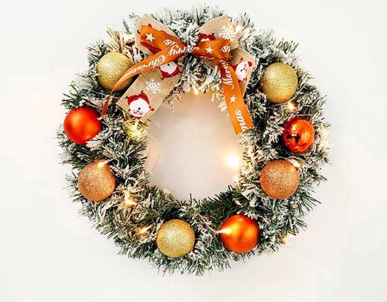 Kerstkrans geschikt voor buiten - imitatie - met licht - 40 cm - werkt op batterijen - Woonwinkel