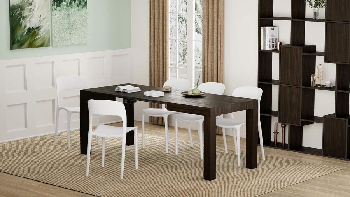 Uittrekbare Eettafel HomeByNicole – Italiaans Design, Donker Notenhout, Ruimtebesparend, Verstelbaar 120-200 cm – Luxe Melamine Tafel voor 6-8 Personen, Krasbestendig en Spatwaterdicht