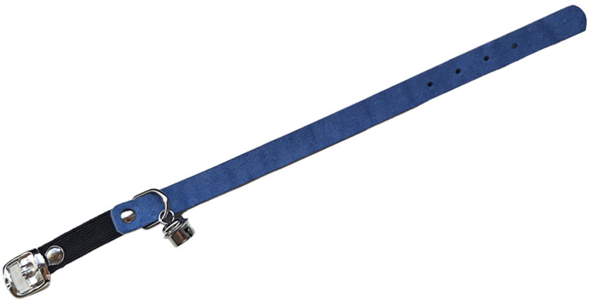 Animal Boulevard - katten halsband - blauw - country leather - 14 mm x 23-26 cm - met elastiek en belletje