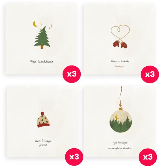 Greetz - 12 kerstkaarten inclusief enveloppen - Minimalistisch thema - Kerst