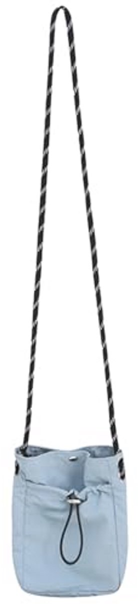 Mini Nylon Schoudertas voor Dames - Lichtgewicht Trekkoord Tas in Blauw