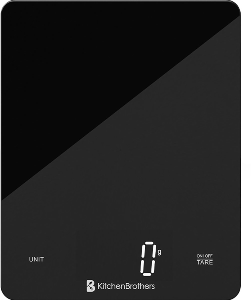 Bol.com KitchenBrothers Keukenweegschaal - Weegschaal Keuken - Digitaal - 1g tot 10kg - Glas/Zwart aanbieding