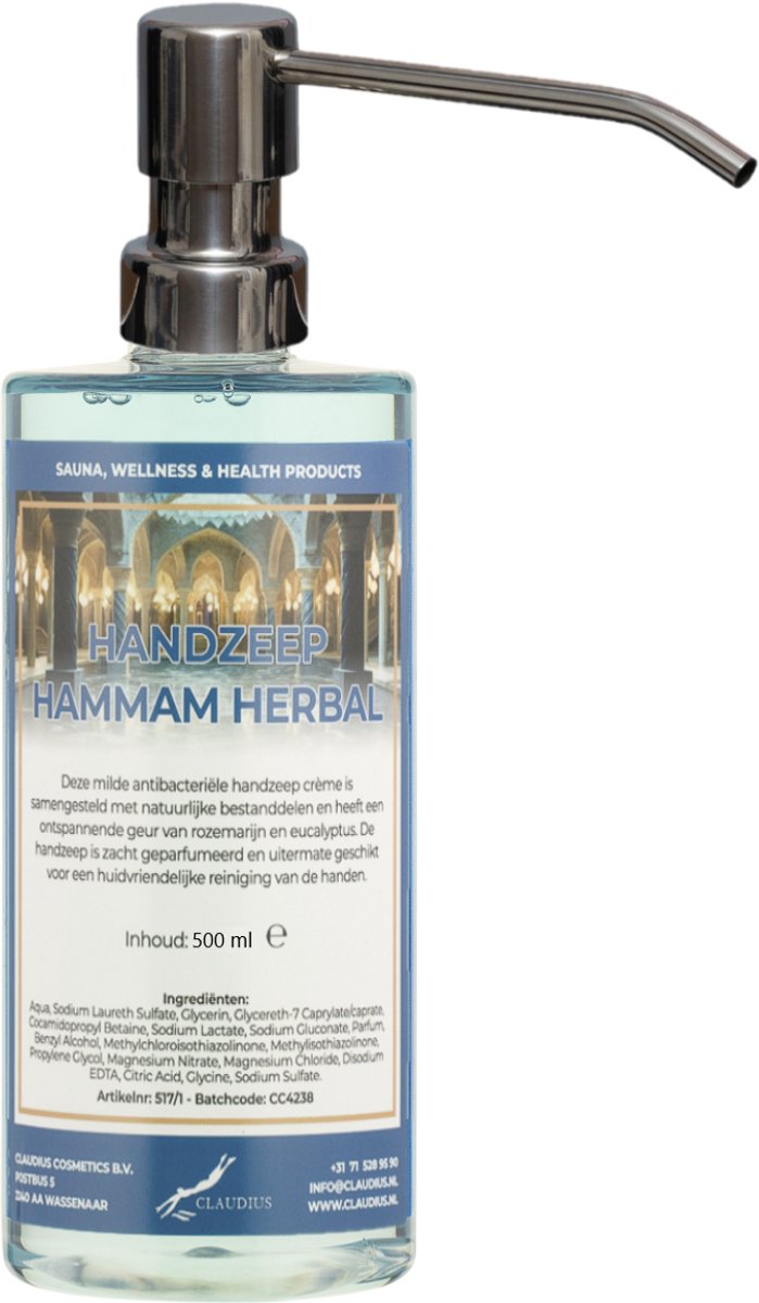 Handzeep Hammam Herbal 500 ml - met gratis RVS zilverkleurige pomp