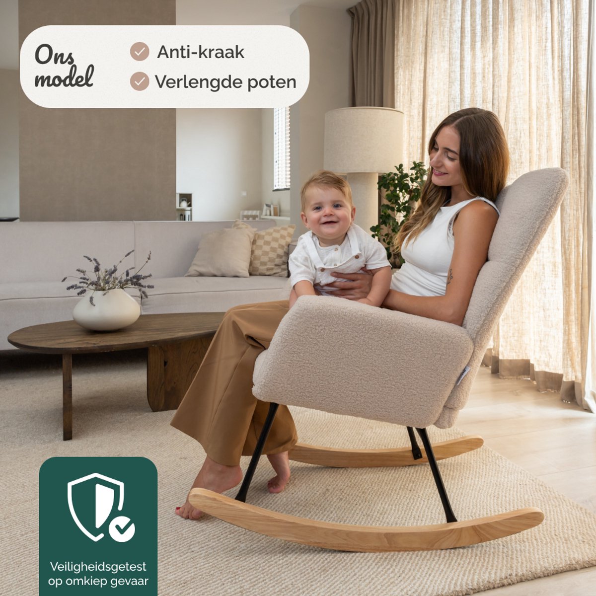 SITTT Schommelstoel - Relaxstoel babykamer - Fauteuil - Voedingsstoel - Roomwit - Beige — afbeelding 8