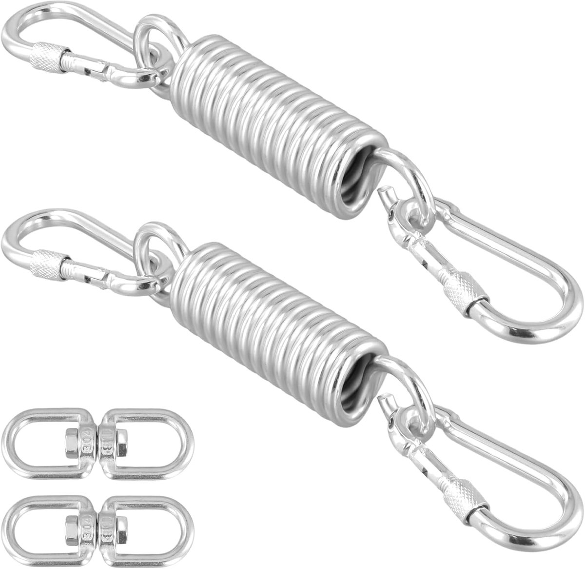2 x Swing Springs - Tension Springs met Haken - Hangstoel - Swing Spring met 4 Carabiner Haken en 2 Draaipunten - Swing Spring voor Hangstoelen en Punching Bags - Set van 2