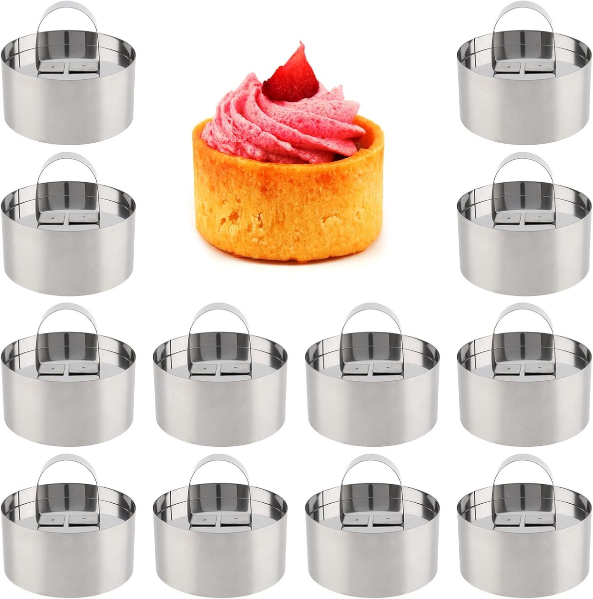 12 dessertvormen van 8 cm - Roestvrijstalen serveerringen voor mousse en taarten