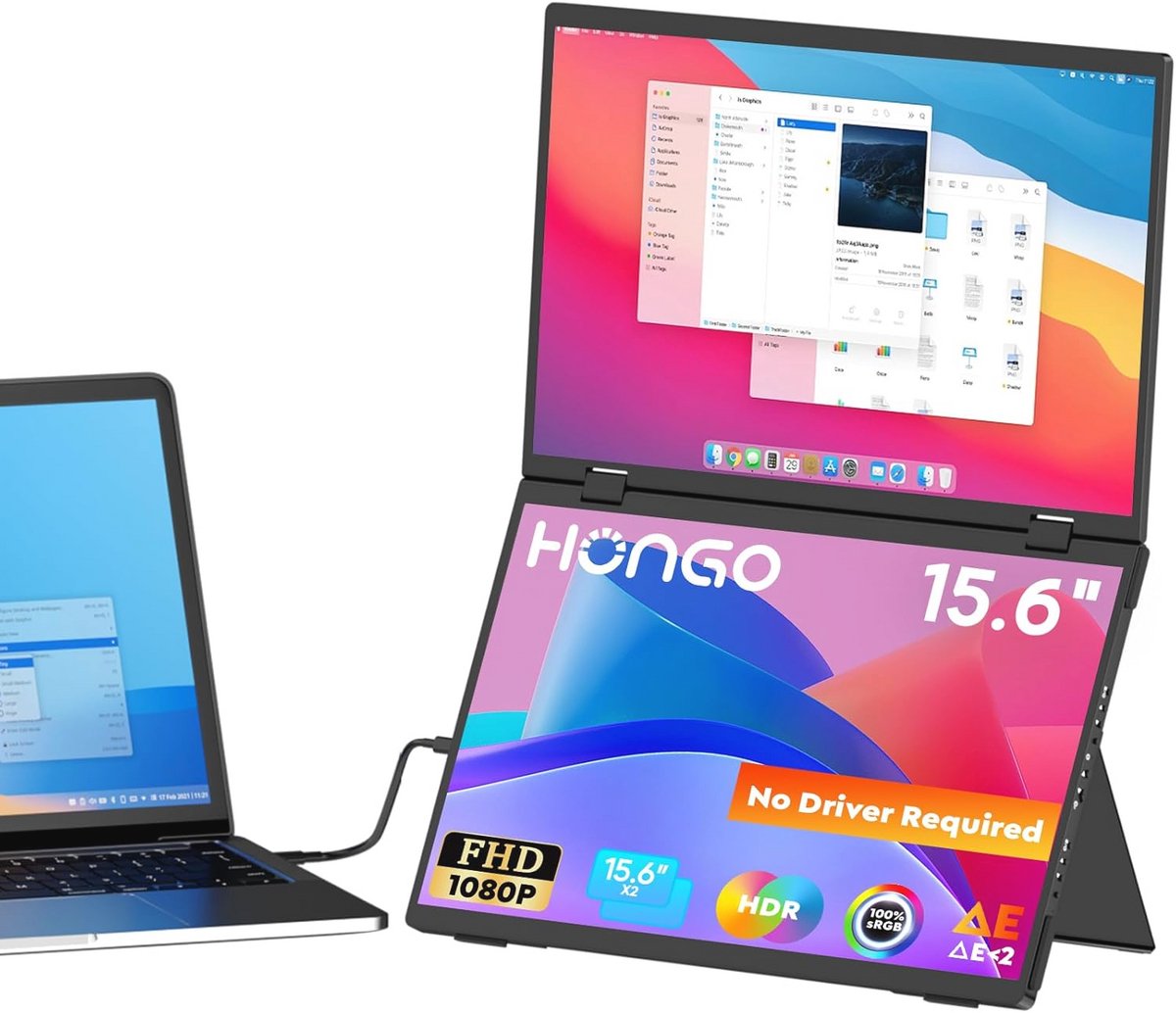 15.6 Inch Draagbare Monitor met 1080P FHD Scherm - Perfect als Tweede Scherm voor Laptop, PC, en Gaming