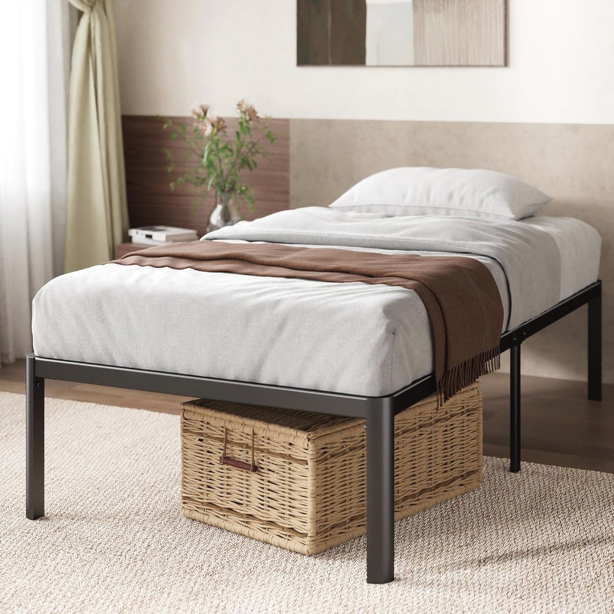 Metalen Bedframe 90 x 190 cm met Opbergruimte en Hoogte 41 cm - Stijlvol, Functioneel en Comfortabel