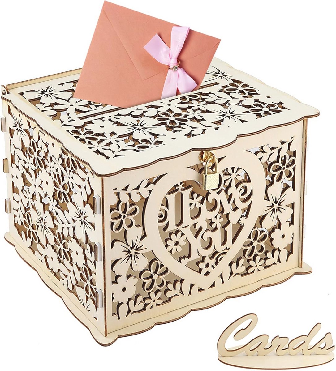 Huwelijkskaartdoos met Sleutels - DIY Geld Cadeaudoos, Rustic Gift Card Holder voor Bruiloften, Babyshowers, Verjaardagen, Afstudeerfeest