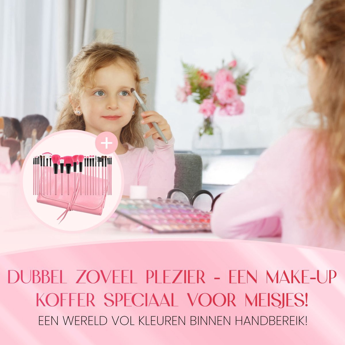 Roze Make Up Koffer Meisjes Met Inhoud 41-Delig - Set Inclusief Premium Roze Kwasten & Reis Etui - Make Up Koffer Kinderen - Make Up Koffer Gevuld - Cosmetica Koffer - Roze Beautycase Meisjes — cadeau in Verzorging - foto 2
