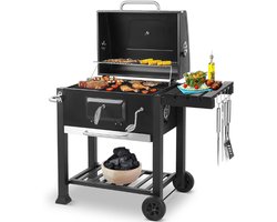ElevateCommerce – Houtskool Barbecue BBQ met Wielen – 5-10 Personen – Grote Grill – Zijtafels & Warmhoudrek – Buiten/Tuin BBQ