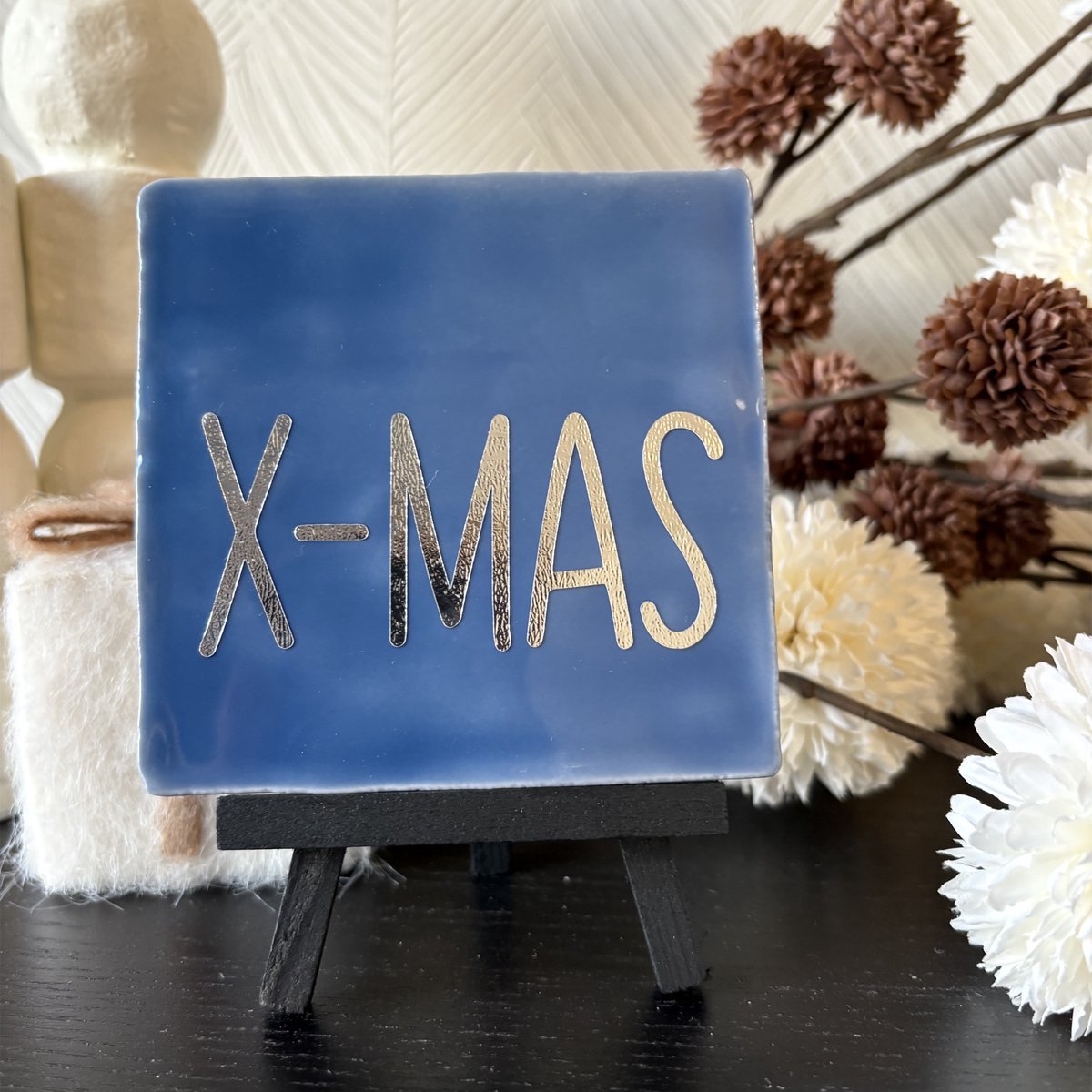 Hartjespost Tegeltje X-mas blauw, zilver | schoencadeautjes sinterklaas | tegeltjes met tekst | spreuktegel | tegeltjeswijsheden | Christmas | Xmas | kerstmis | decoratie kerst | 10x10