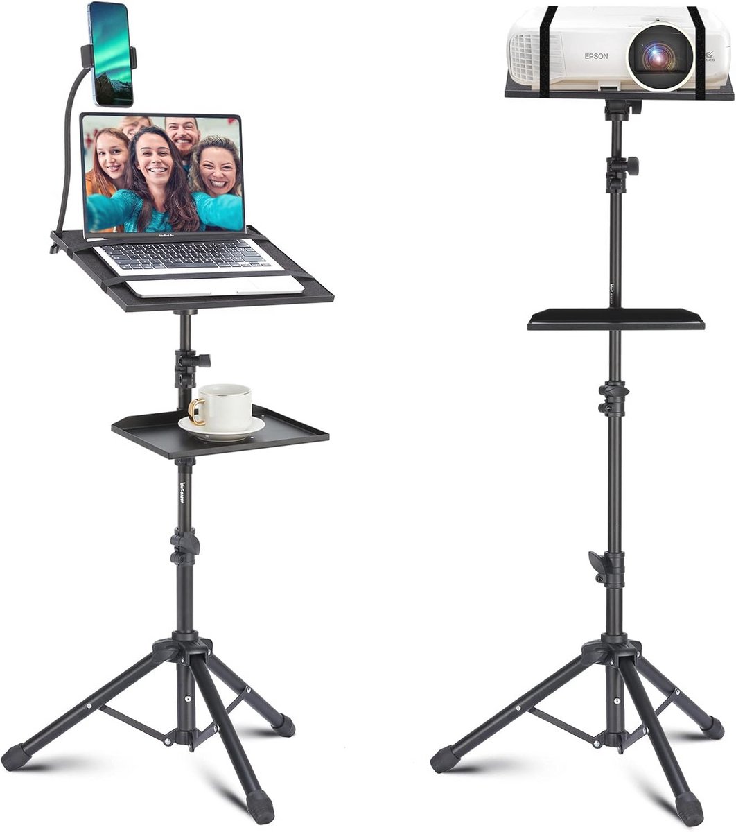 Projectorstatief met Verstelbare Hoogte en Dubbele Planken voor Laptop, Tablet en DJ-apparatuur