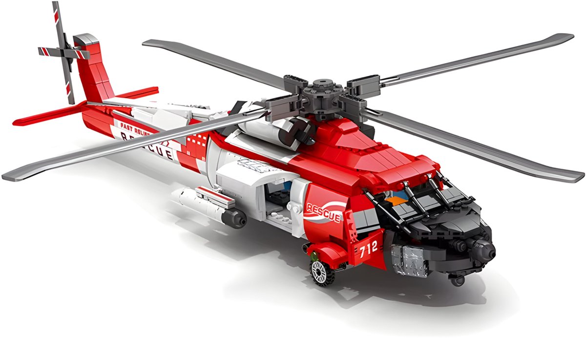 Reobrix 33026 HH-60J Rescue Helicopter bouwset | Classic WW2 Army vliegtuig constructie modelbouw | Educatief militair & leger speelgoed bouwpakketten voor kinderen & volwassenen | DIY Creator set | Geschikt voor Lego | Bouwdoos met 1093 bouwstenen