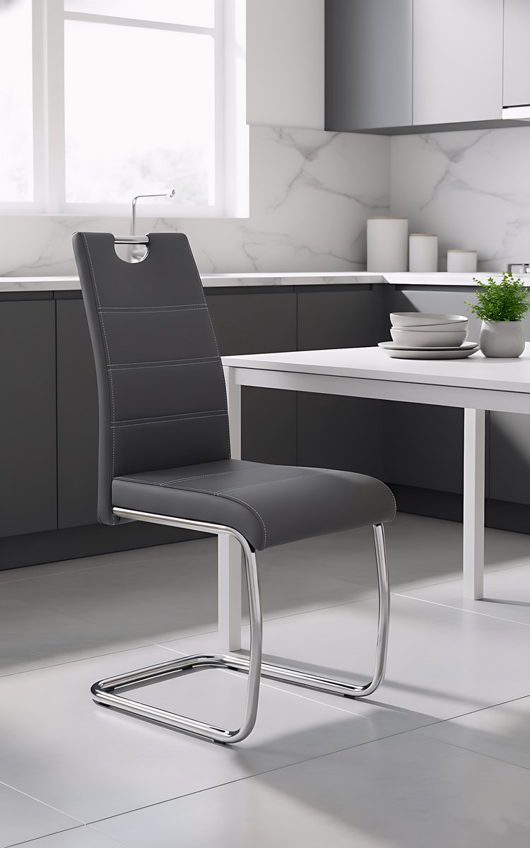 Eetkamerstoelen Set van 4 – - 59x43x98 cm - Grijs - – Kunstleer Grijs – Ergonomische - Medahomestore