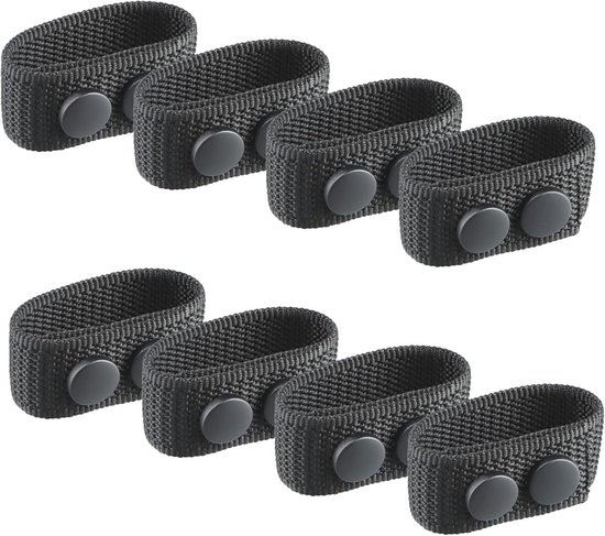 Tucnoeu 16 stuks elastische riemlussen, zwarte nylon riemlussen, elastische riemhouders voor het bevestigen van riemen, rugzakken, draagdoeken