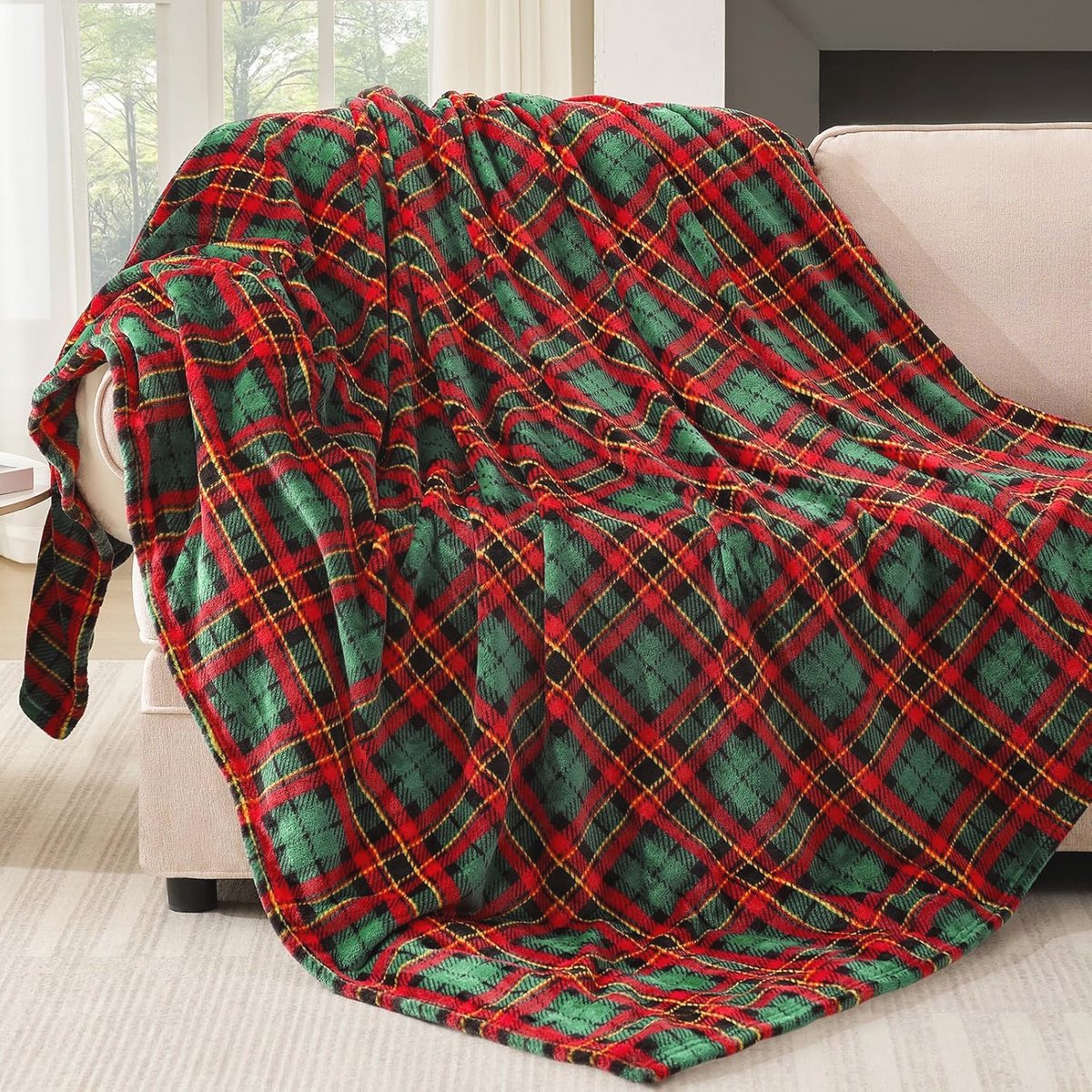 Fleece Plaid Buffelplaid Deken 127 x 152 cm - Zachte Warme Pluche Geruite Deken voor Bank en Slaapbank