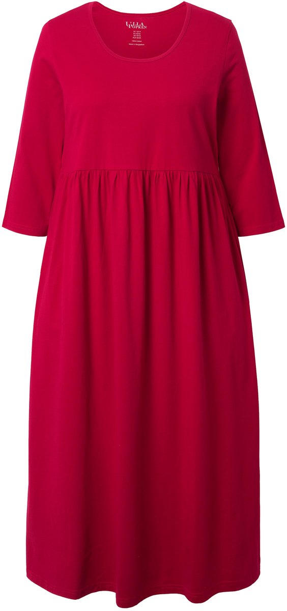 Ulla Popken - Dames - Maxi jurk van jersey A-lijn ronde hals 3/4-mouwen zakken - Robijnrood - Maat 66+