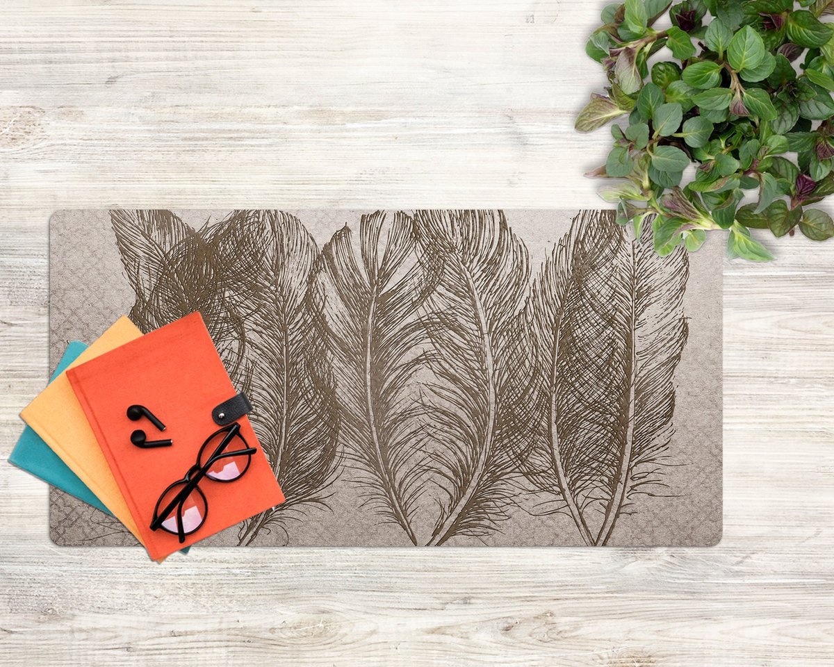 Coloray Bureau Onderlegger - Vogelverenpatroon Computer Mat - 90 cm x 45 cm - Bruin Bureau Onderlegger - Bureau Pad - Bureau Mat - Bureaumat - Onderlegger Bureau