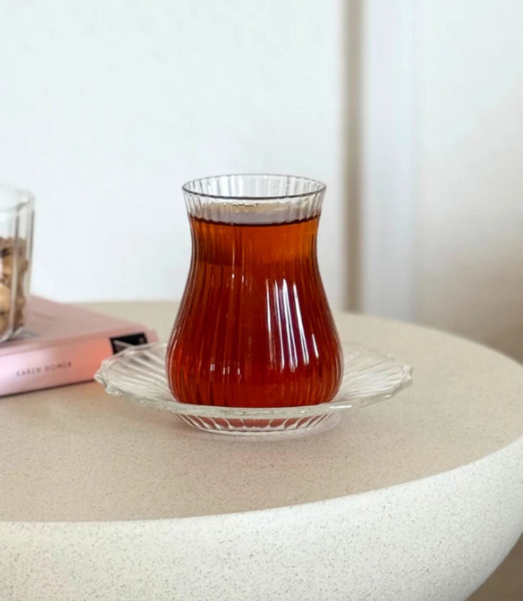 Zoha Merida Theeset – 12-delig – 170 ml – Hittebestendig Borosilicaatglas – Klassiek Design met Ribbels.