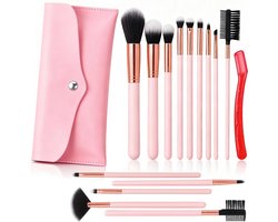BOTC Make Up Kwasten Set - Foundation Kwast - Set van 16 stuks - Brush set - Make up Borstels - Roze