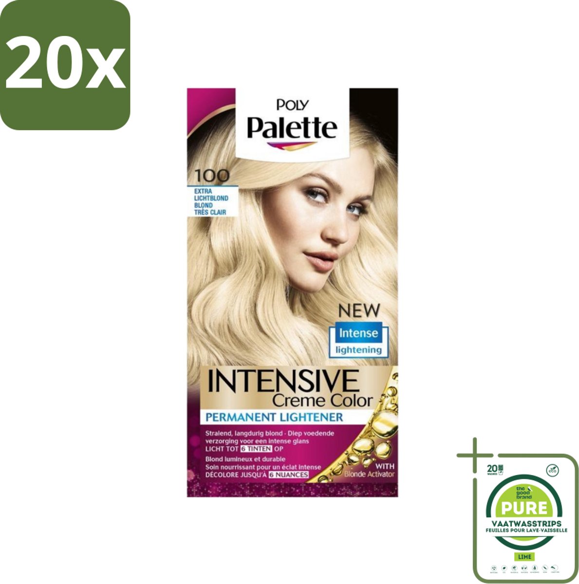 20 x Poly Palette – Haarverf – 100 Extra Licht Blond – 115 ml - Grootverpakking - Haarverf - Blonde Haar - Permanente Haarverf - Lichte Haarkleur - Haarverf 100