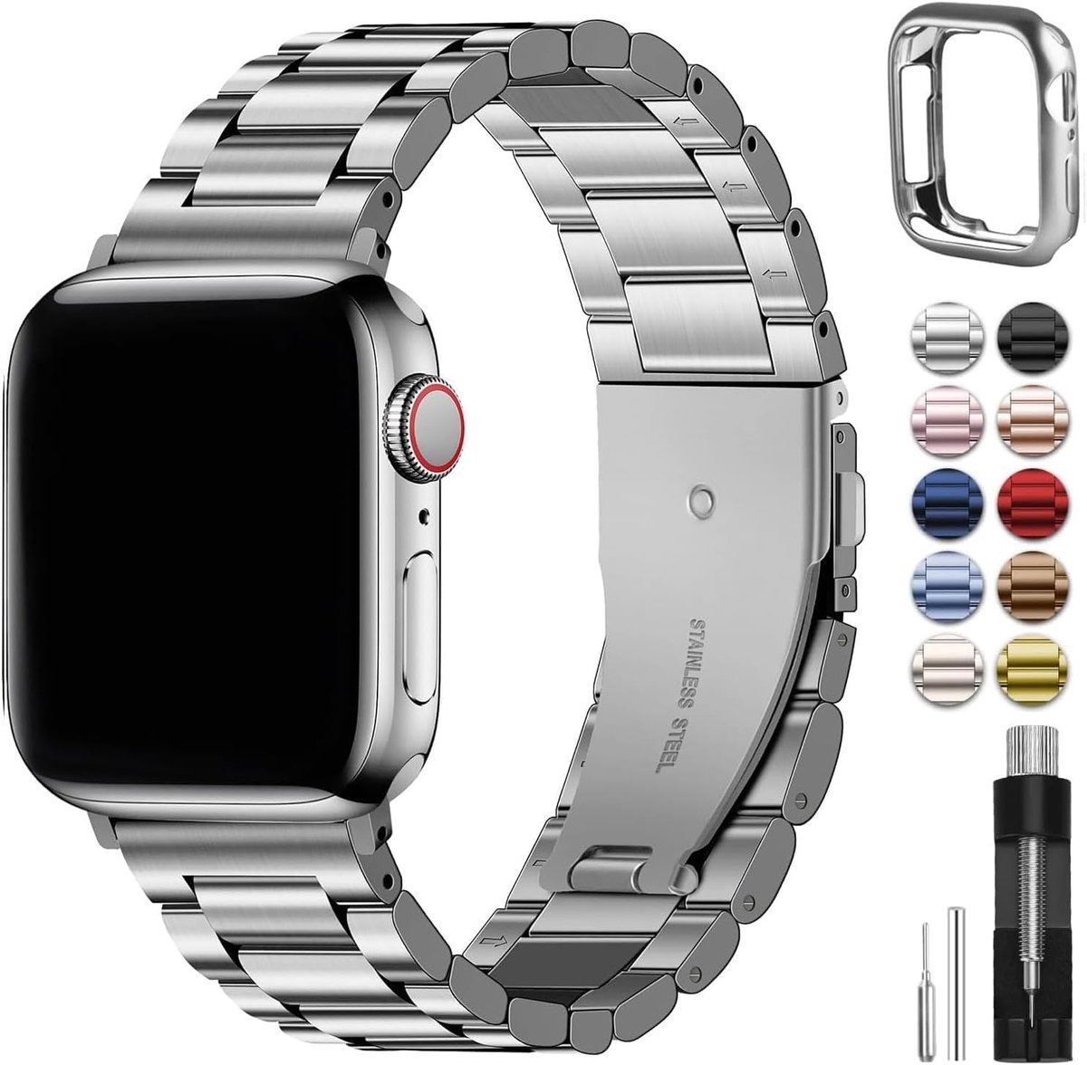 Zandarix Geschikt voor Apple Watch 45/44/42mm - Apple Watch Band Roestvrij Staal horlogeband - Zilver