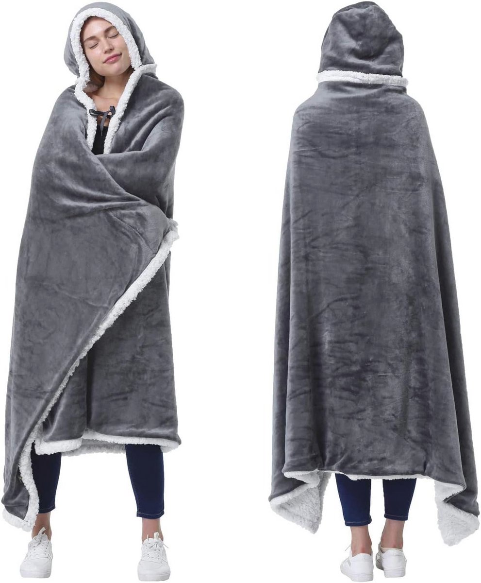 Hooded Deken voor Volwassenen - Cozy Pluche Fleece Deken met Capuchon, 125 x 185 cm, Perfect voor Thuis of Buiten
