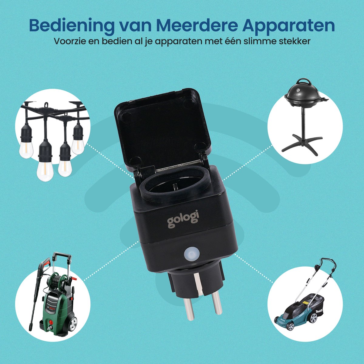 Slimme stekker buiten IP44 met timer en energiemonitor, wifi smart plug, Google Home en Alexa bediening zwart - Afbeelding 4