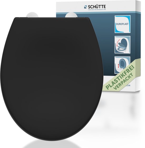 SCHÜTTE WC-Bril 82410 ZWART - Duroplast - Soft Close - Afklikbaar - RVS Scharnieren - Belastbaar tot 175 kg - Gelakt - Zwart