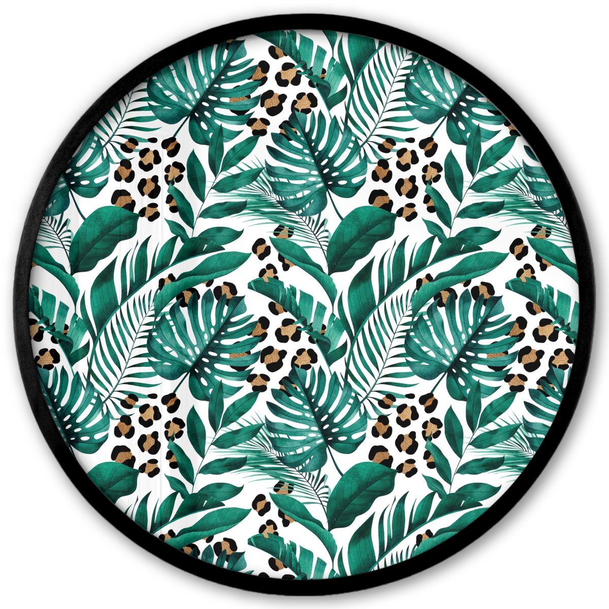 FrameYourWall Poster in lijst Rond - Fotolijst 40x40 cm - Posters - Bladeren - Tropisch - Jungle - Ronde posterlijst zwart - Decoratie - Wanddecoratie woonkamer - Muurdecoratie slaapkamer Multicolor