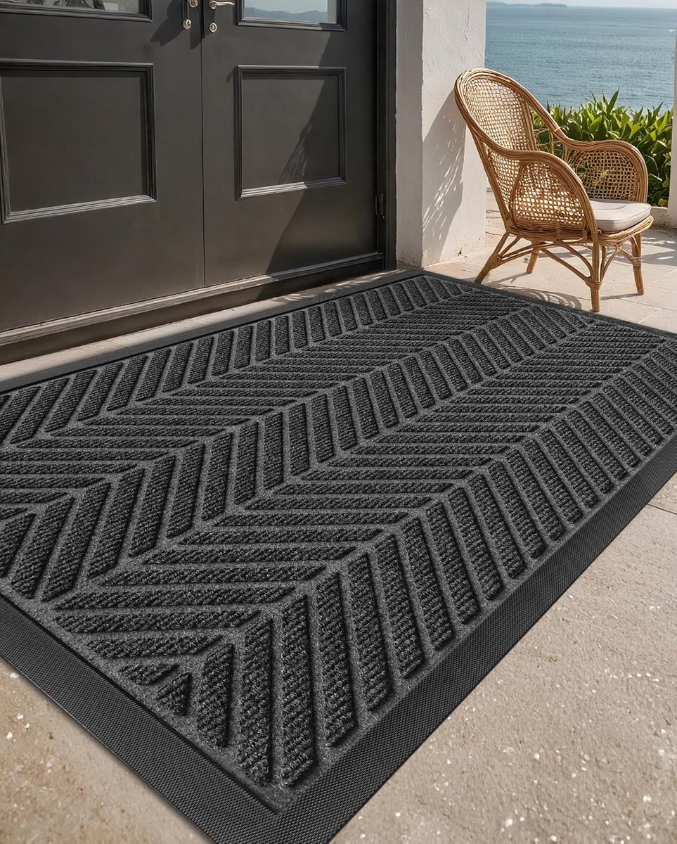 KZQ Buitendeurmat, geschikt voor voordeuren, buiteningangen en terrassen. Waterdichte en duurzame welkomstmat - 61 x 91 cm, grijs.