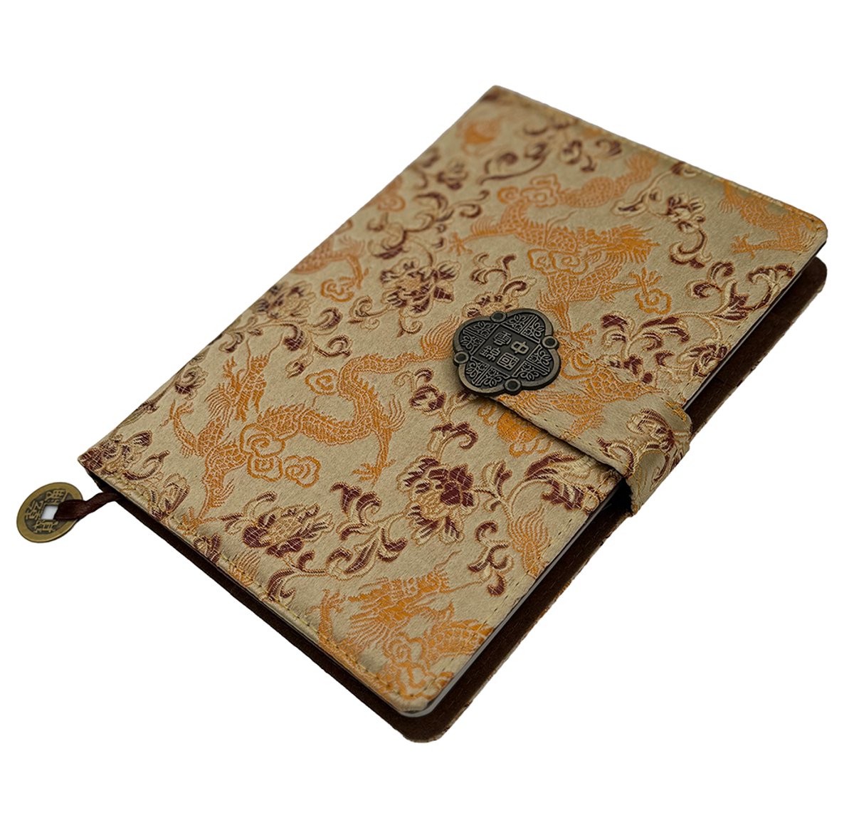 Dagboek - Notebook Chinese Yun Brocade - Journal - Dragon Gold - Hardcover met magneet slot - 22 x 15 cm.