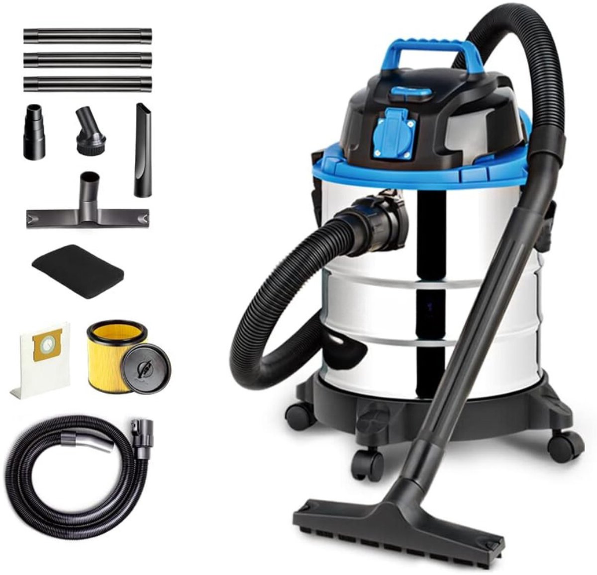 VIN® Bouwstofzuiger Zonder Zak - Alleszuiger Met Accessoires - Waterzuiger Met 20 Liter Reservoir - Stofzuiger - Met Waterfilter En Blaasfunctie – 1200 Watt - Voor Binnen en Buitenreiniging