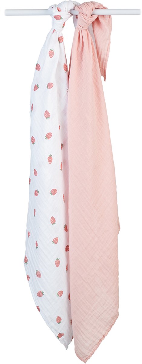 Lulujo - Hydrofiele Doek - Swaddle - Katoen - 100x100 cm - 2-pack - Strawberries & Pink - Kraamcadeaus - Babydekens - Babycadeaus - Tetradoeken - Zwangerschapscadeau van Merkloos — afbeelding 3
