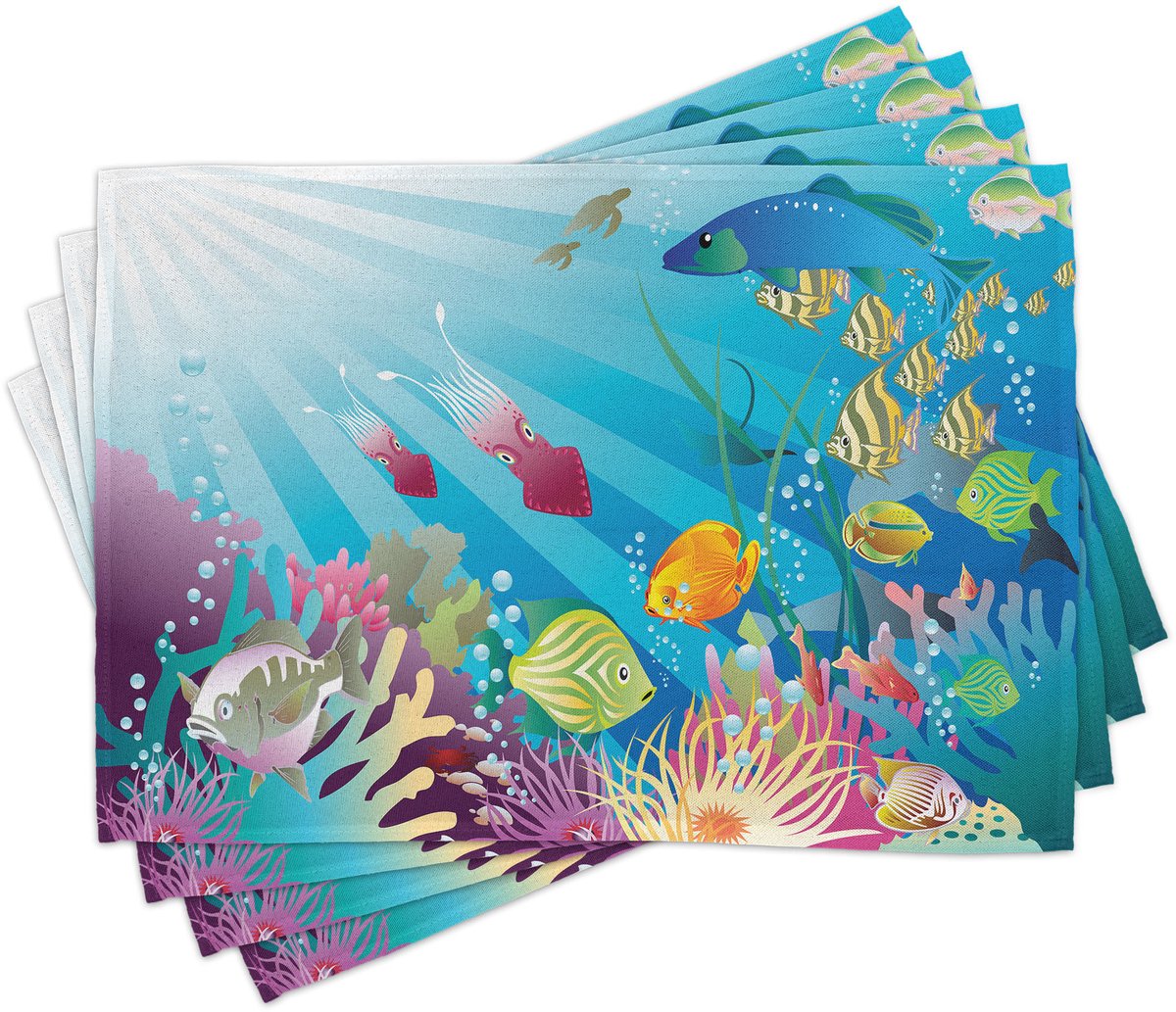 ABAKUHAUS Onderwater-placematten, vissoorten in de zee, tafeldecoratie voor de eetkamer en keuken, gemaakt van wasbare stof, veelkleurig
