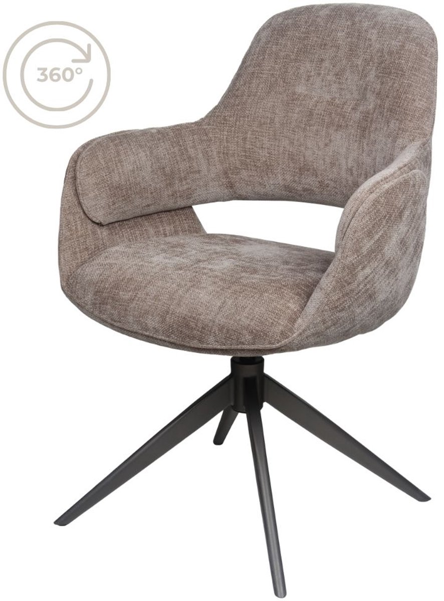 Home67 Eetkamerstoel Jill - Taupe 170 - Moderne Hotel Chique Draaistoel met 360° Rotatie - met Armleuning