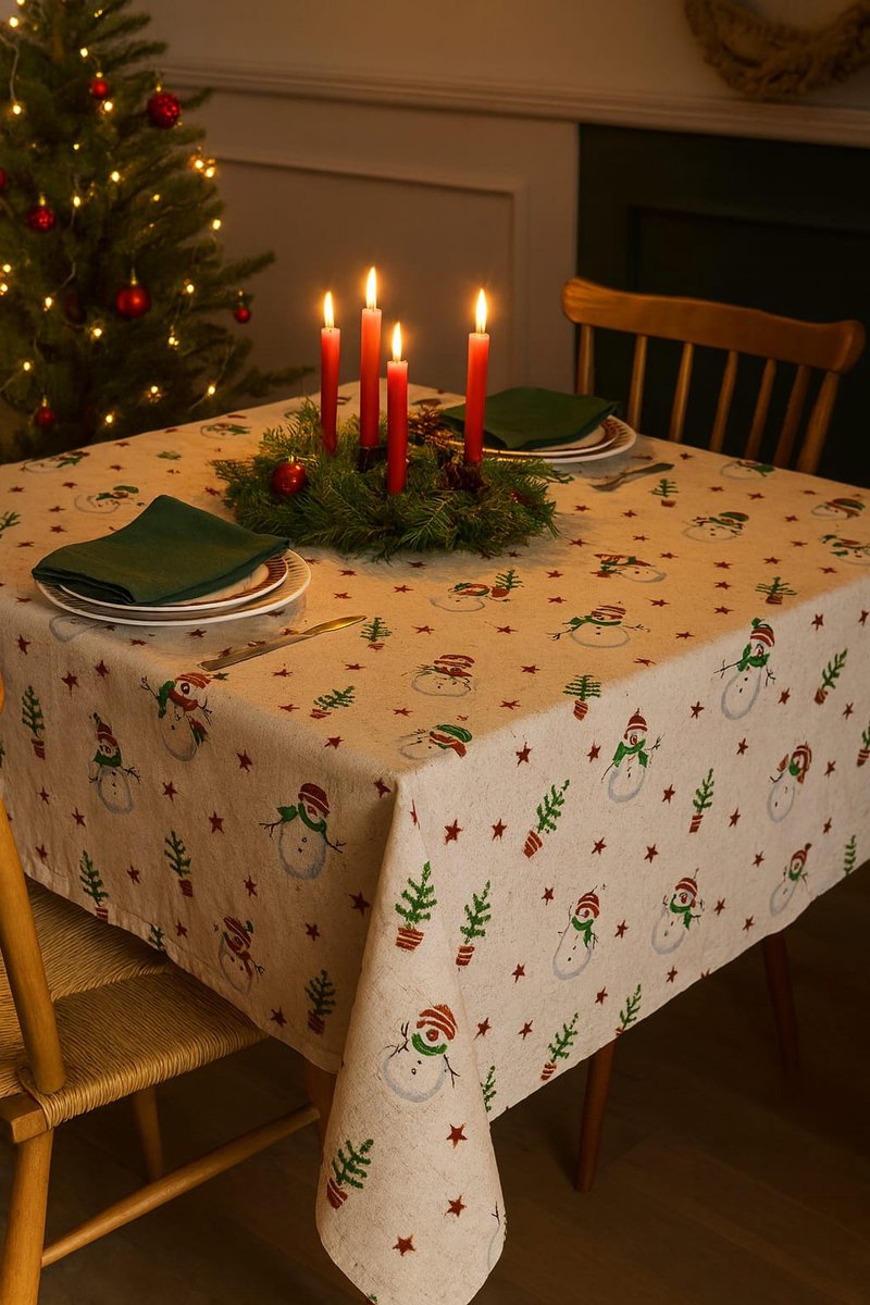 tafelkleed sneeuwpop 300 x 150 cm kerstdiner tafeldecoratie