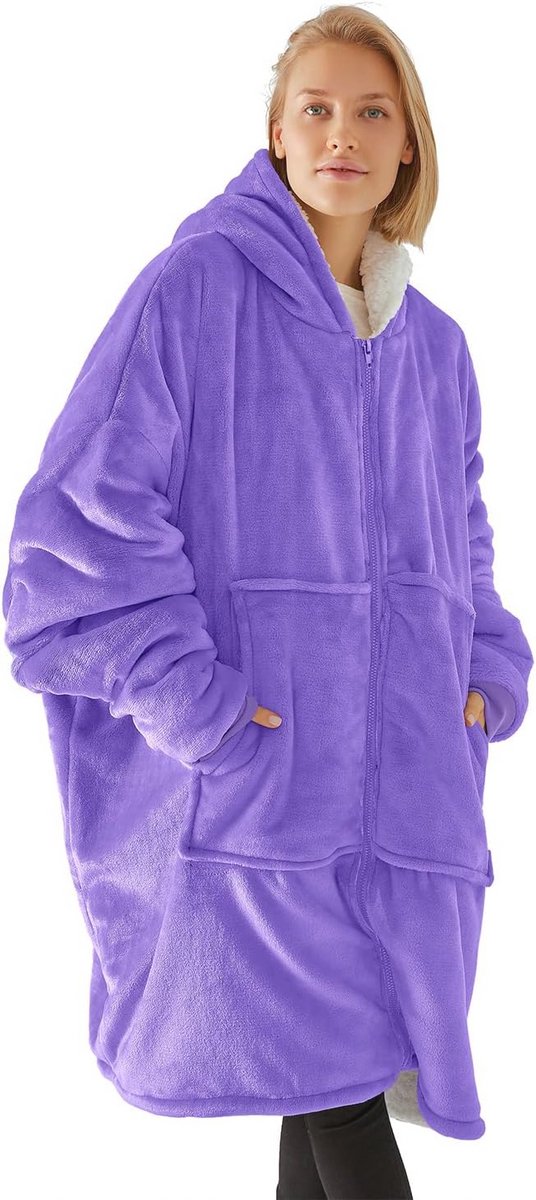Oversized Hoodie Deken Unisex – Warme Sherpa Fleece Deken met Ritszak voor Tieners en Volwassenen