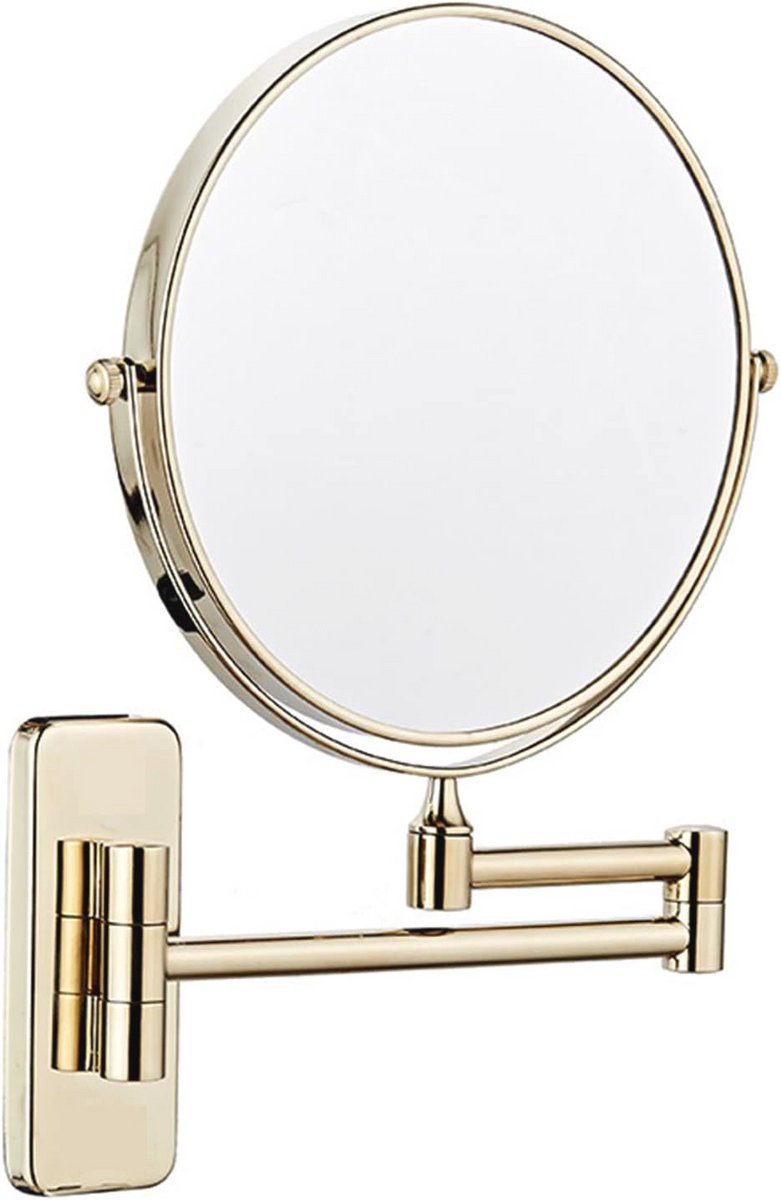 Wandspiegel met 5-voudige vergroting en 360° draaibaar ontwerp voor scheren en make-up, gouden uittrekbare arm, diameter 20 cm