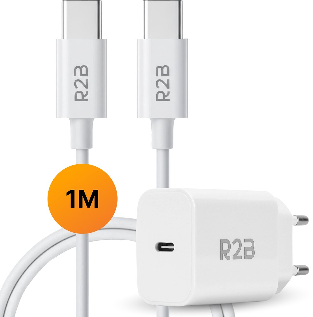 R2B USB-C naar USB-C Kabel met USB-C Adapter - 1 Meter kabel - Extra stevige USB-C kabels - USB-C oplader - Snellader
