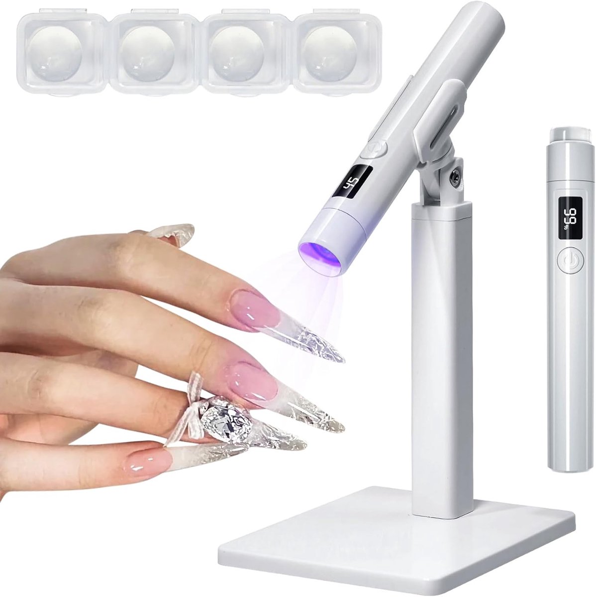 Mini-UV Lamp Gelnagels - Nagellamp LED UV voor Gellak - Nagel Lamp voor Gel Nagellak - Oplaadbare draagbare UV-nagellamp - met magnetische standaard - Flitslamp, snel uithardend - Wit