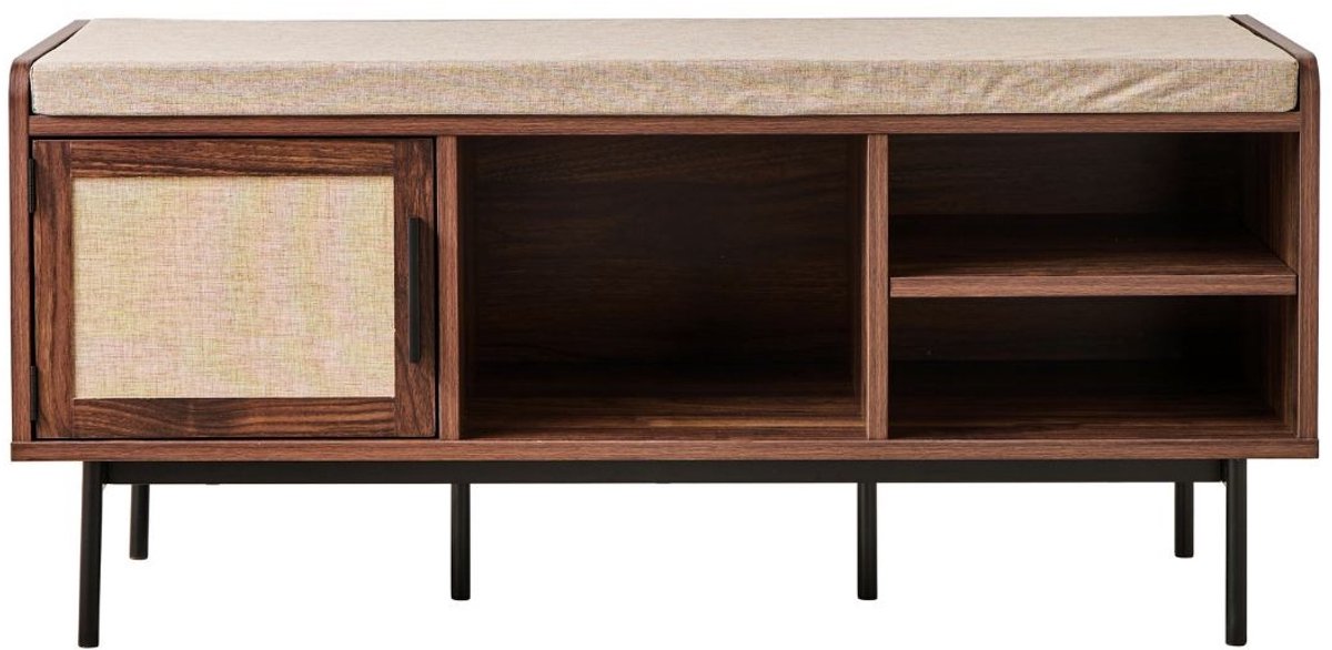 CALICOSY - Schoenenbank notenafwerking 3 vakken 1 deur met stoffen front L100 cm - JETSON