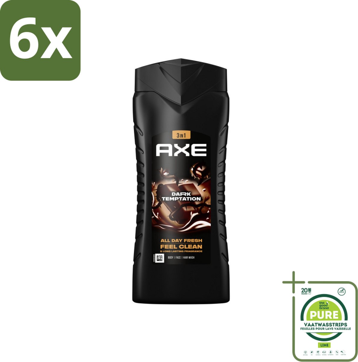 Axe 3-in-1 Douchegel XL Dark Temptation 400 ml - Voordeelverpakking - 6 stuks - Douchegel - AXE