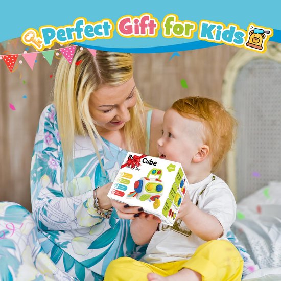 Yitical Montessori Speelgoed voor kinderen, 1 jaar, drukke kubus, 6-in-1, kinderspel 1 jaar, sensorisch, cadeau voor meisjes van 12 tot 3 jaar, reisspeelgoed