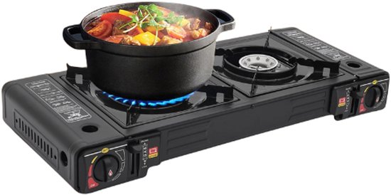 Gasfornuis Met 2 Vlammen - Draagbaar Campingkooktoestel Voor Gasfles, Outdoor Campinggrill, Aluminium Tafelgrill Met Grillplaat Gasfornuis Met 2 Vlammen - Draagbaar Campingkooktoestel Voor Gasfles, Outdoor Campinggrill, Aluminium Tafelgrill Met Grillplaat