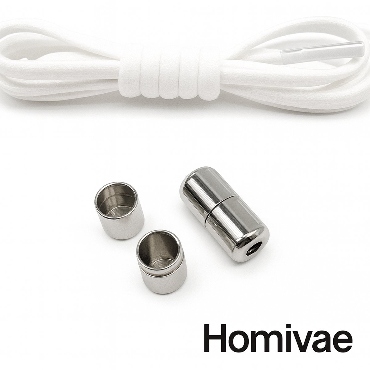 Homivae - Elastische Veters met Metalen Sluiting – Nooit Meer Strikken – Wit – Schoenveters voor Sneakers & Sportschoenen