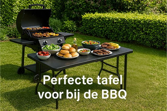 HEM Vouwtafel Inklapbaar 180x70 Zwart - Buffettafel - Klaptafel - Campingtafel - 100 kg Belastbaar - 9,5 kg - Met Rode HEM Topper van Merkloos — afbeelding 5