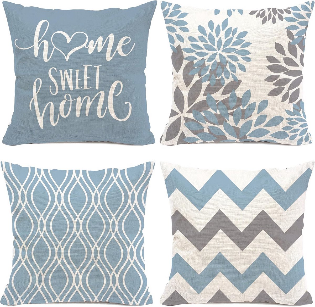 Geometrische Kussenslopen Set van 4 - Blauwe Aqua Decoratie voor Bank en Slaapkamer